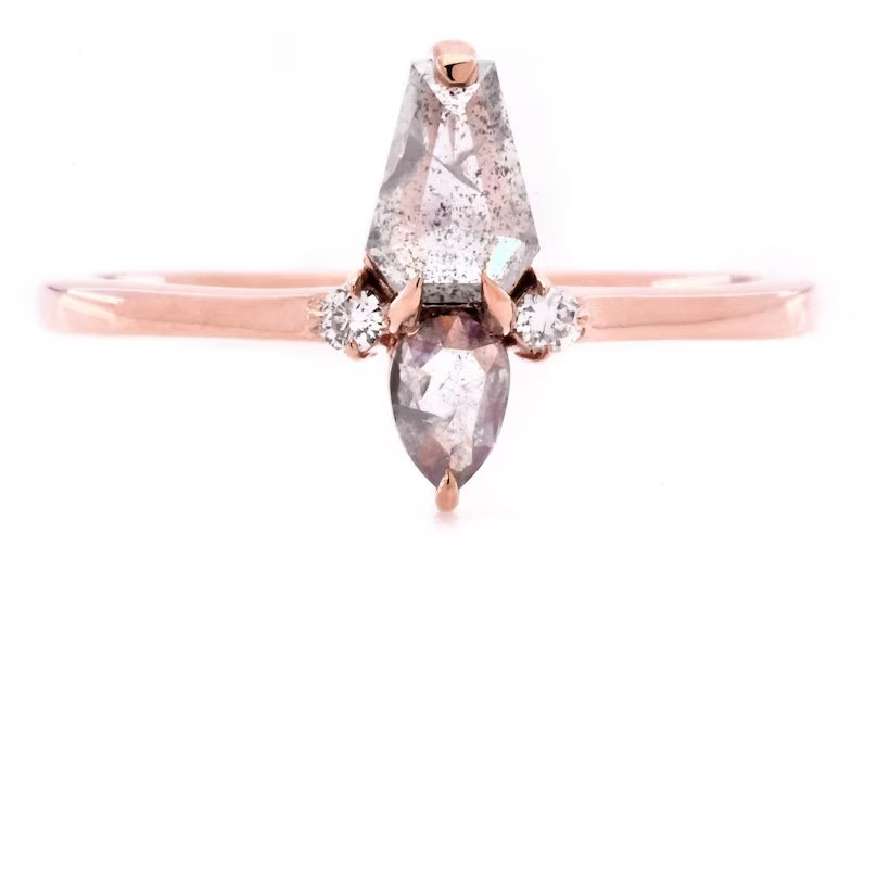 Salt And Pepper Diamond Ring, Coffin Diamond Ring, Engagement Ring, 14K Rose Gold Ring, Wedding Ring, Ring For Women, Art Deco Ring